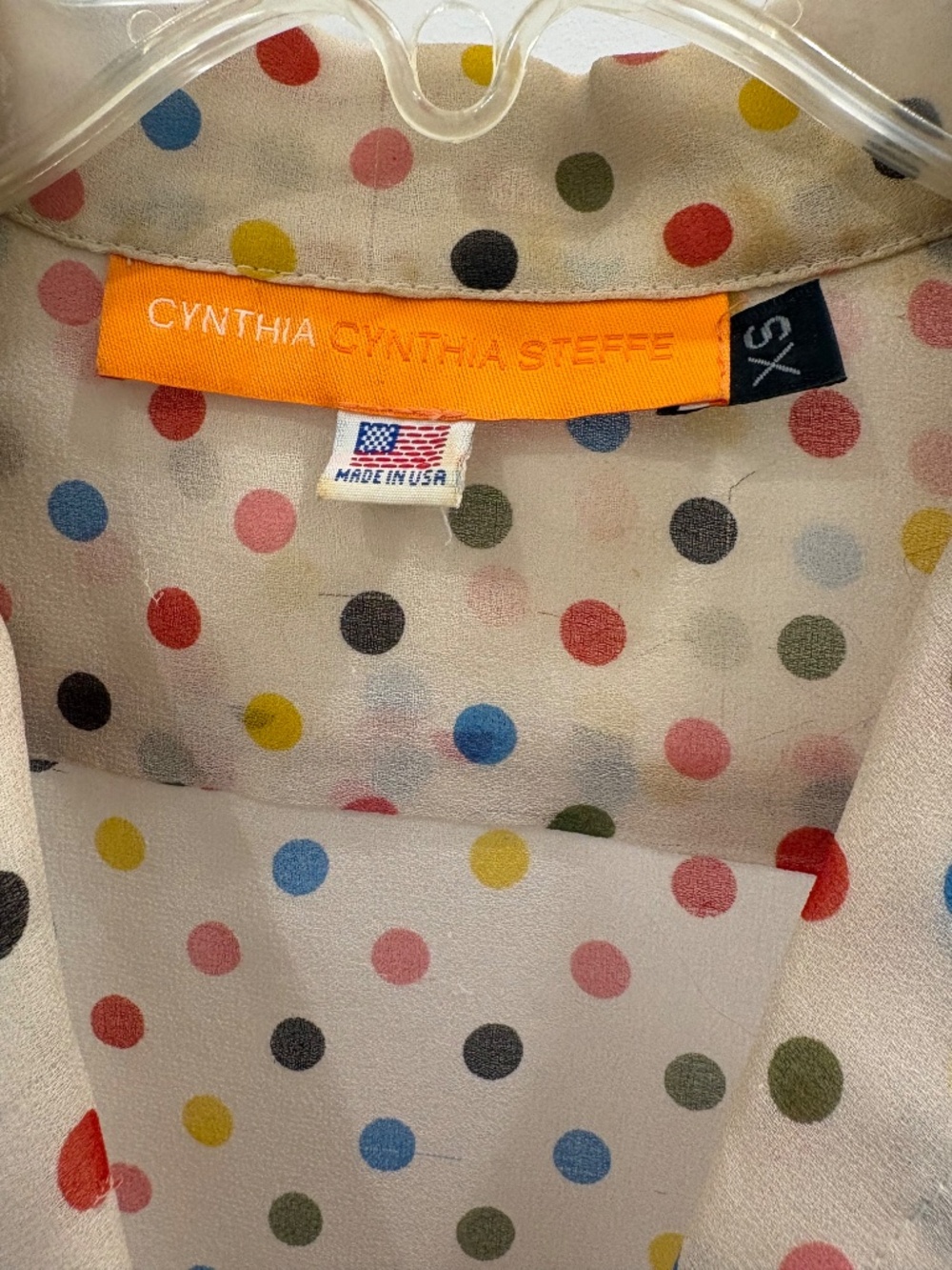 CYNTHIA STEFFE Silk Button Polka Dot Short Sleeve Blouse; Size: XS - Picture 3 of 8